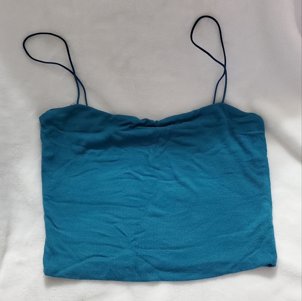 Laura's Boutique Teal Crop Top Ribbed Large